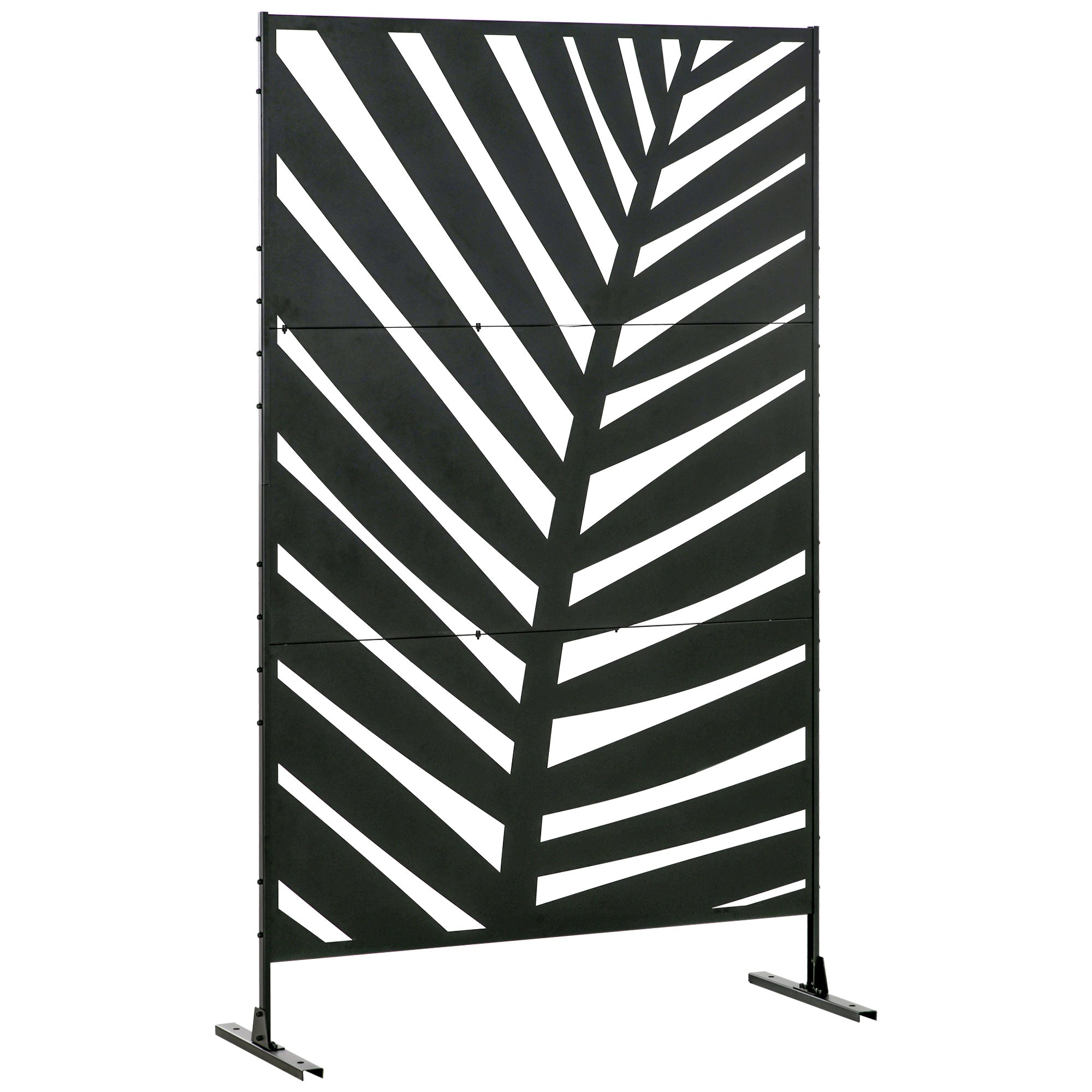 Outsunny Metal Outdoor Privacy Screen Decorative Freestanding Divider Panel with Stand Ground Stakes