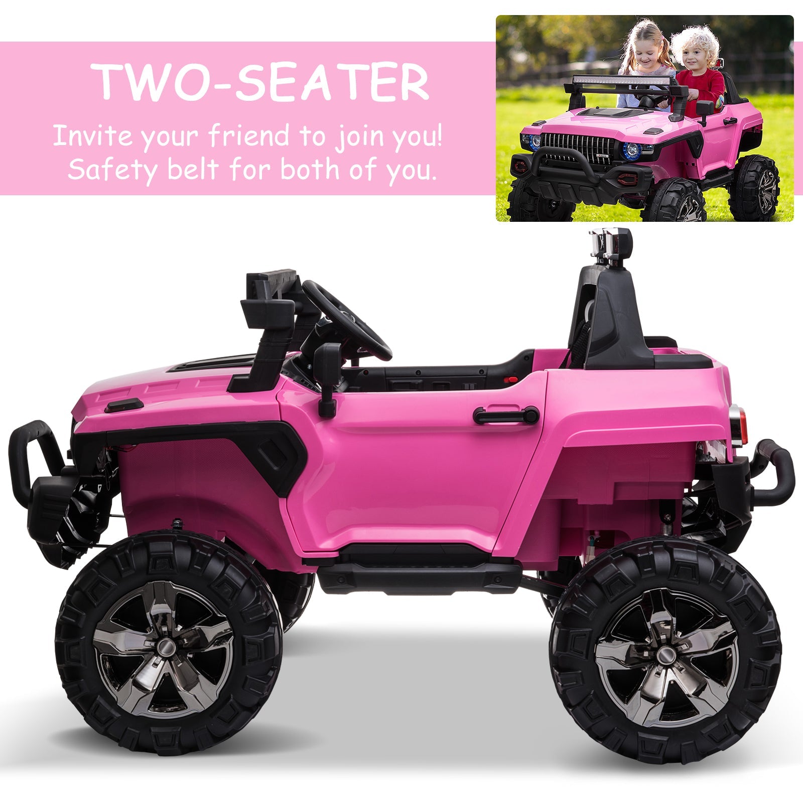 Aosom Kids 12V RC 2-Seater Police Truck Ride-On Car LED Lights MP3 Parental Remote Control Pink