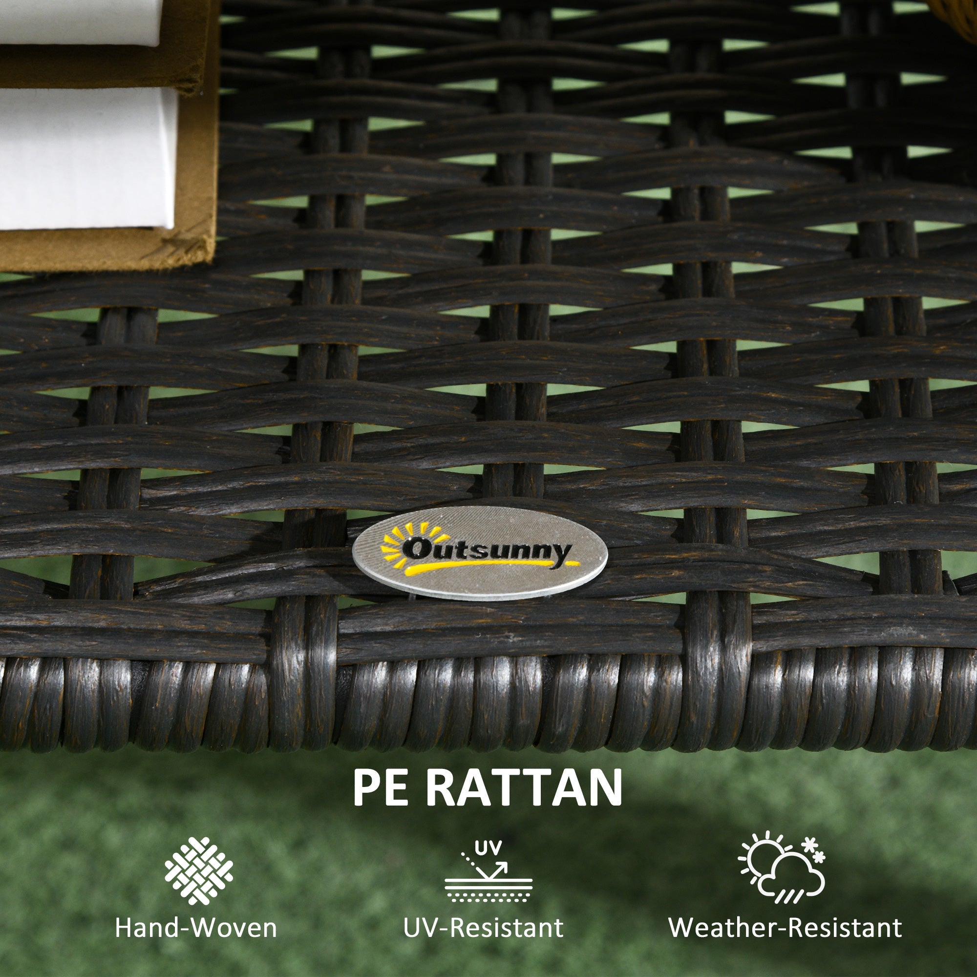 Outsunny Outdoor Coffee Table 43.3" x 23.6" Patio PE Rattan with Storage Shelf Wicker Side Table Glass Top Black