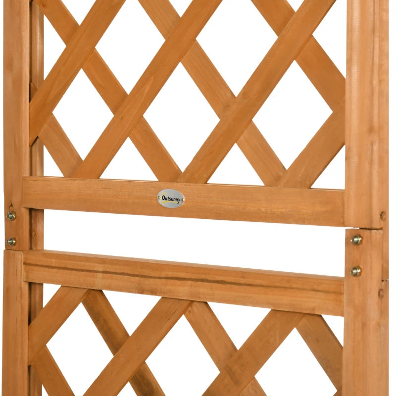 7.7FT Garden Arch with 2 Foldable Planter Boxes, Outdoor Wooden Trellis Arbor for Ceremony Party Weddings, Brown