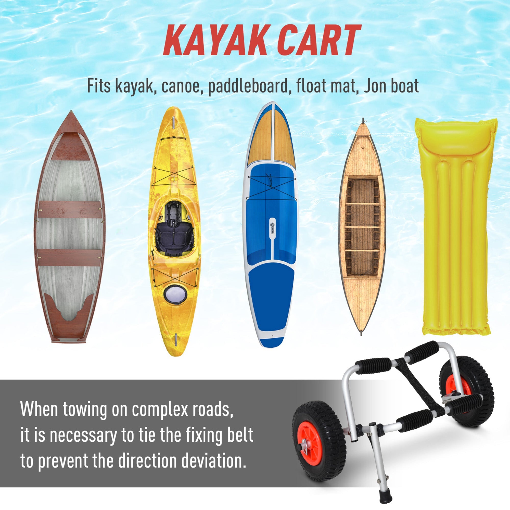 Soozier Kayak Cart Dolly with Flat-Free Wheels and Aluminum Frame for Kayaks, Canoes, Paddleboards, Folding Design, Silver