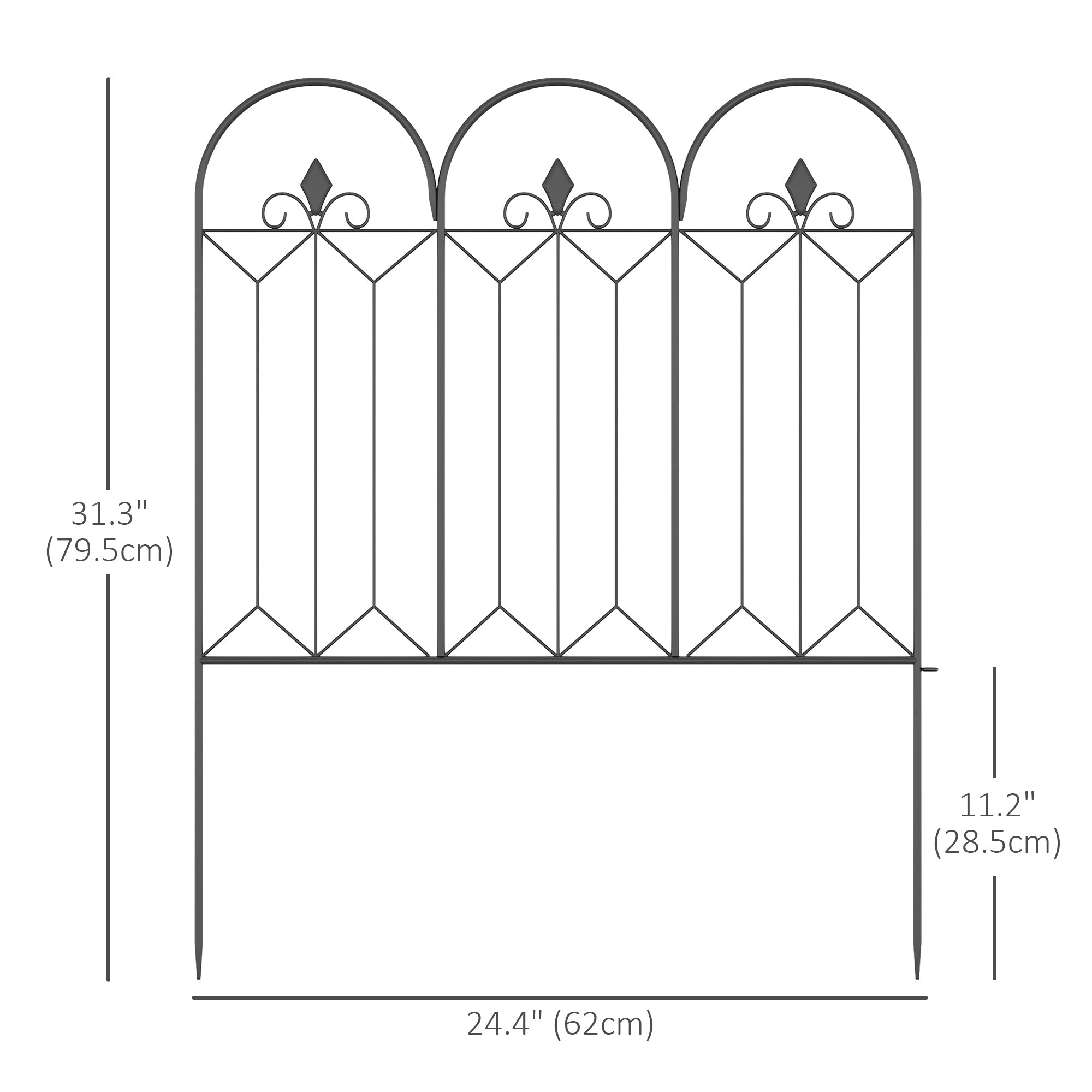 Outsunny 5-Piece Metal Garden Fence: 120" Adjustable Flower Bed Border with Stakes, Black