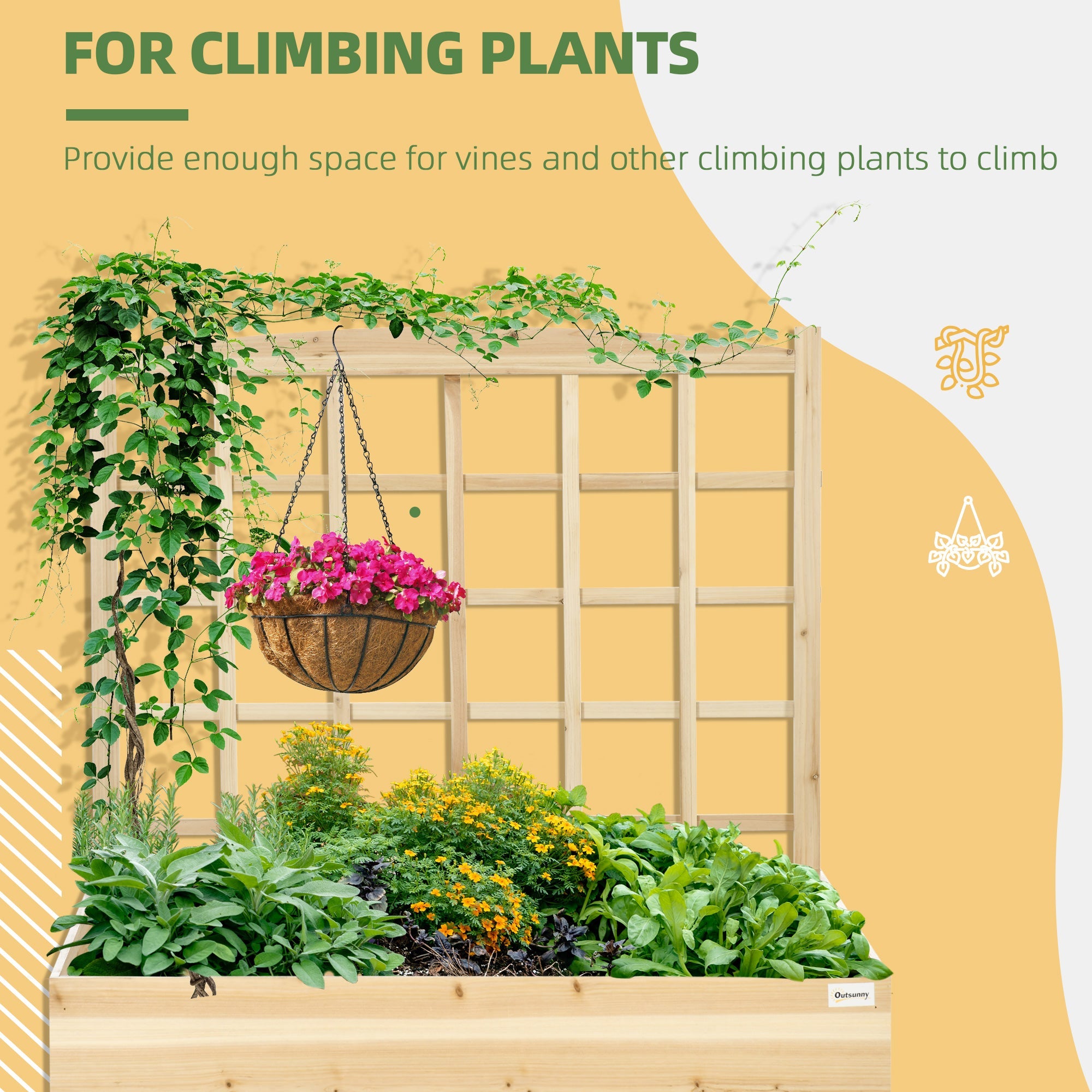 Outsunny Wooden Planter Box with Trellis: Outdoor Raised Garden Bed for Climbing Plants, Flowers & Herbs in Natural