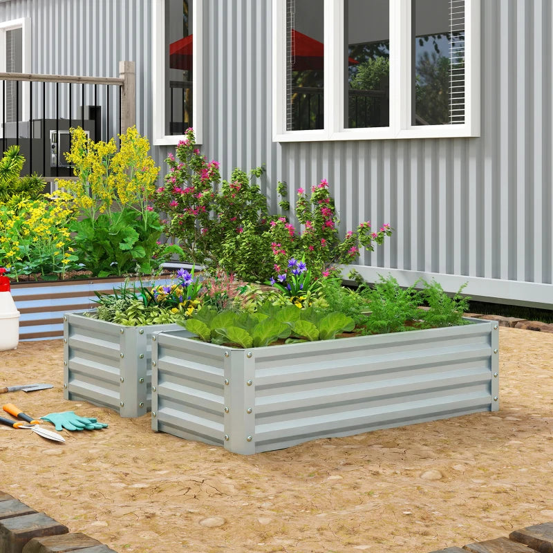 Galvanized Raised Garden Beds, Outdoor Planter Box, Set of 2, for Flowers, Herbs and Vegetables, Silver