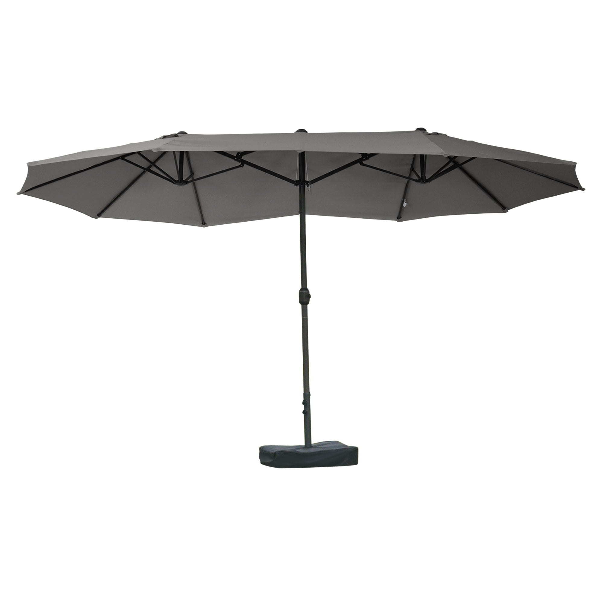 Outsunny 15' Double Canopy Patio Umbrella Sunshade w Lift Crank Cross Base Sandbag Dark Grey