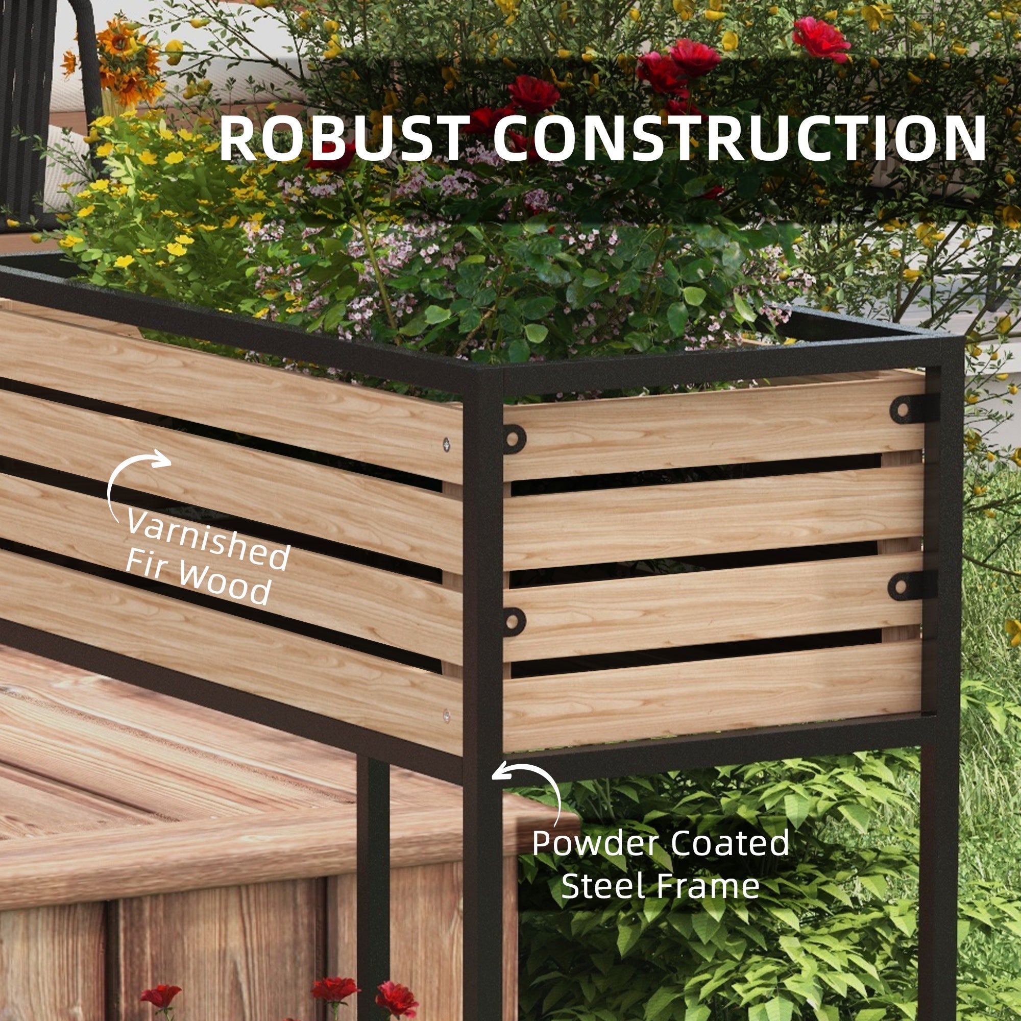 Outsunny Wooden Garden Bed Elegance: Elevated Planter Box with Shelf for Flowers, Vegetables, Herbs, Light Brown