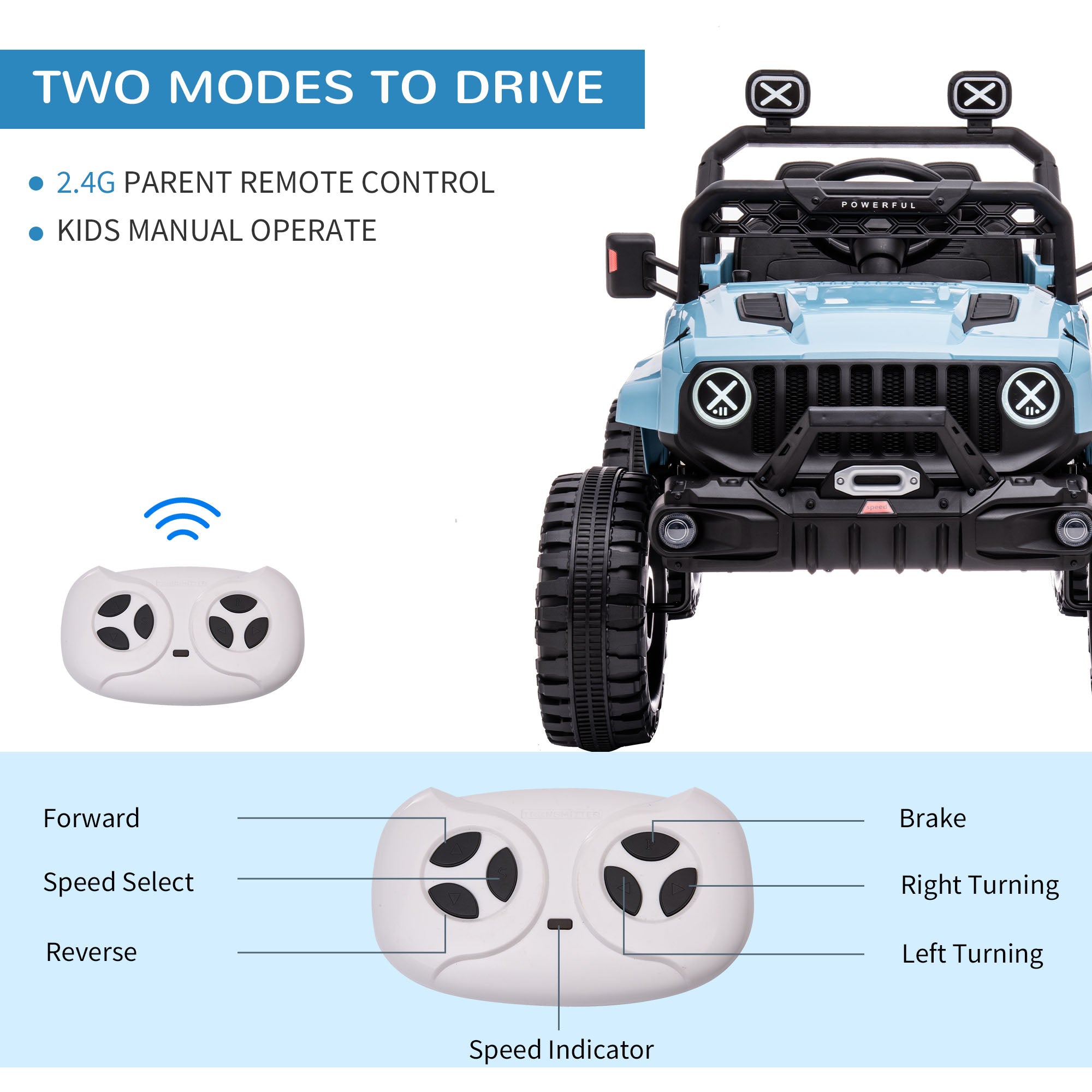 Aosom 12V Kids Ride-On Truck: Remote Control, LED Lights, Spring Suspension, Blue