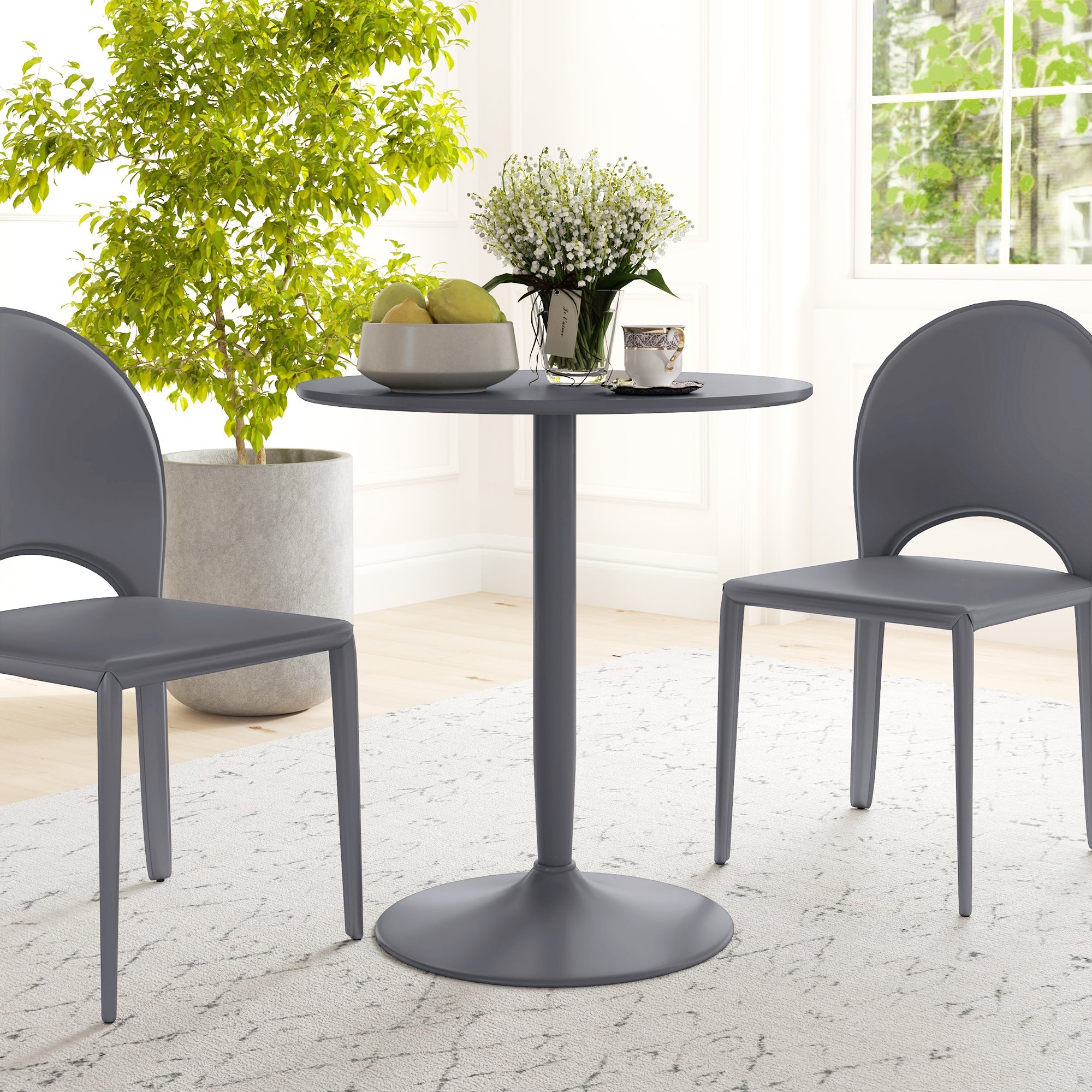 HOMCOM Modern Round 2 Person Dining Table Steel Base for Living Room Grey
