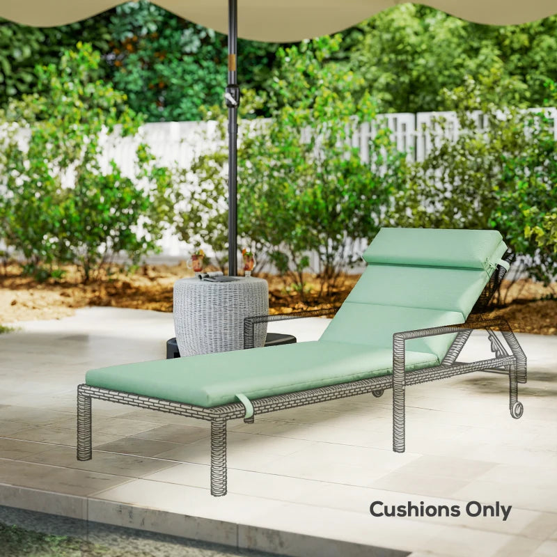 Patio Chaise Lounge Chair Cushion Replacement Sun Lounger Pad with Headrest and Ties, Green