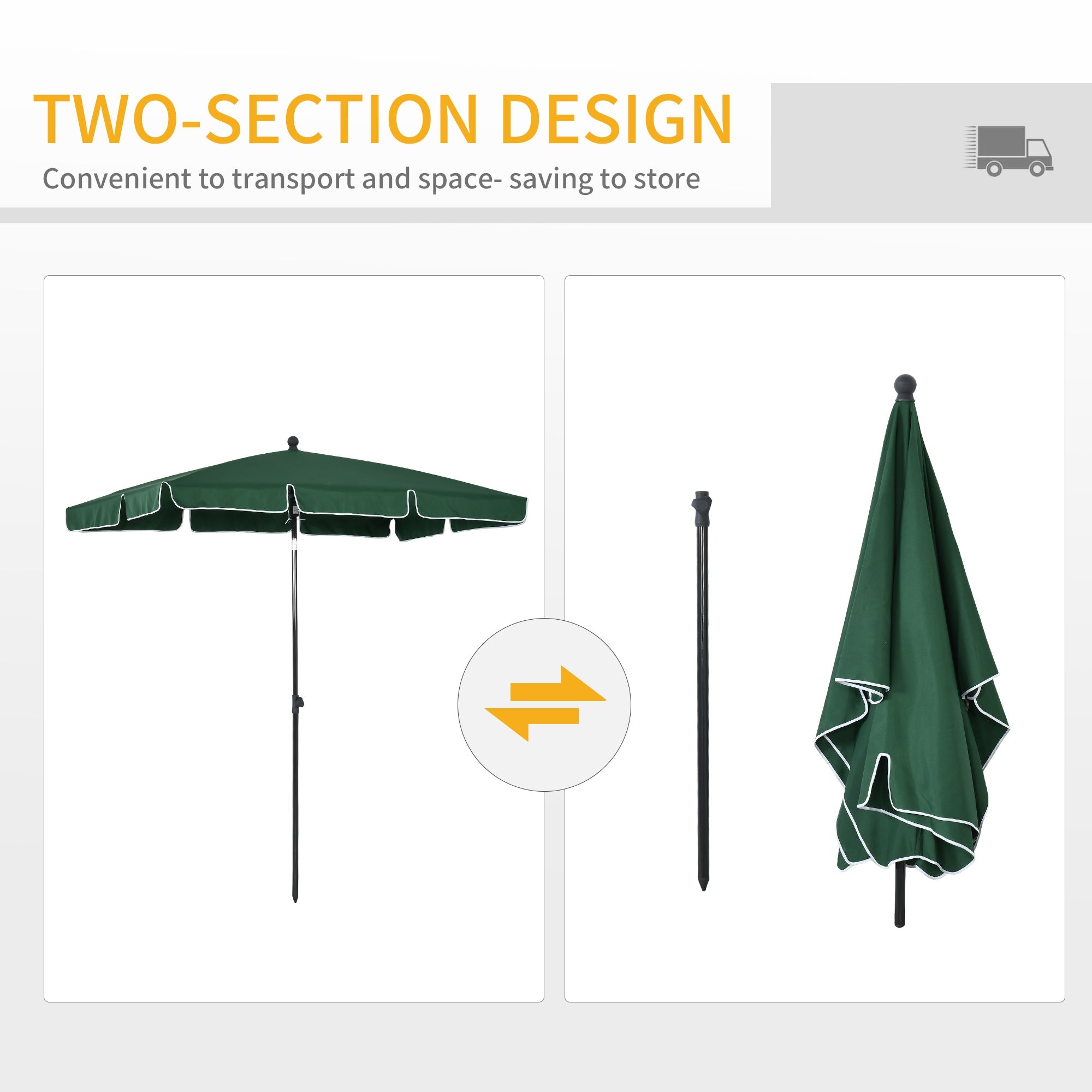 Outsunny 6.5x4ft Rectangle Patio Umbrella Aluminum Tilt Adjustable Sun Shade for Garden Outdoor Green