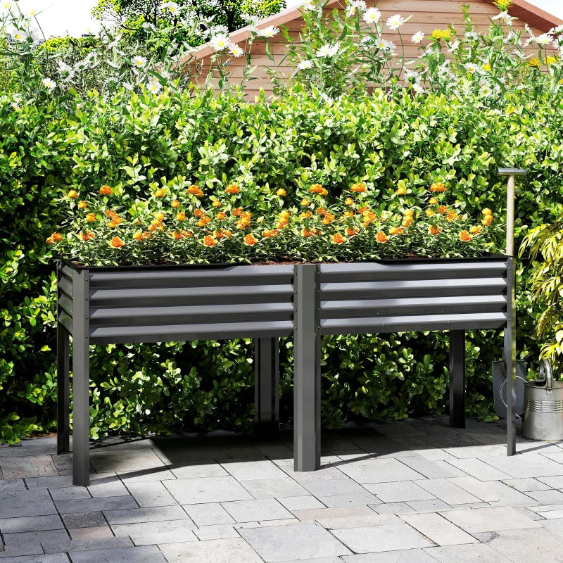 Galvanized Raised Garden Bed with Legs, 71" x 22" x 31.5" Raised Planter Box with Reinforced Bars and Non-Woven Fabric
