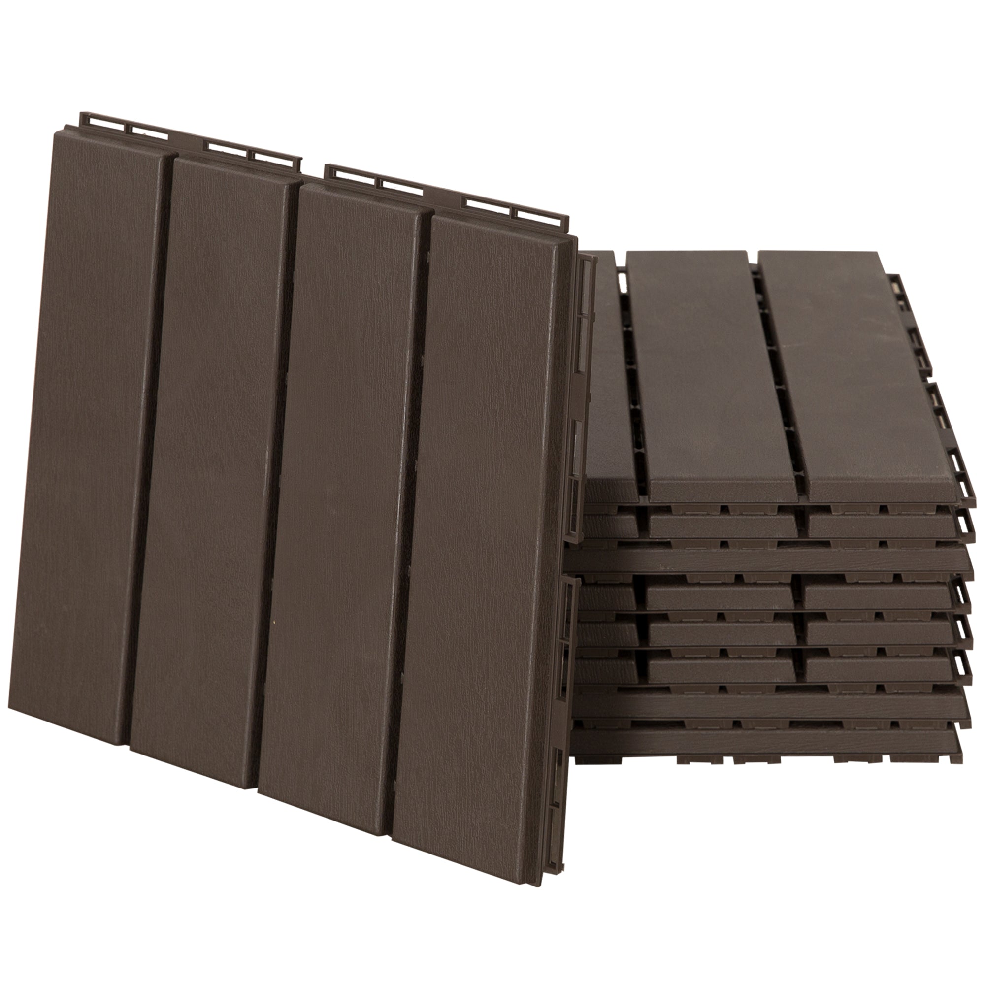 Outsunny 9 Pcs PP Interlocking Composite Deck Tile, 12" x 12" Outdoor Flooring Tiles for Indoor and Outdoor Use, Brown