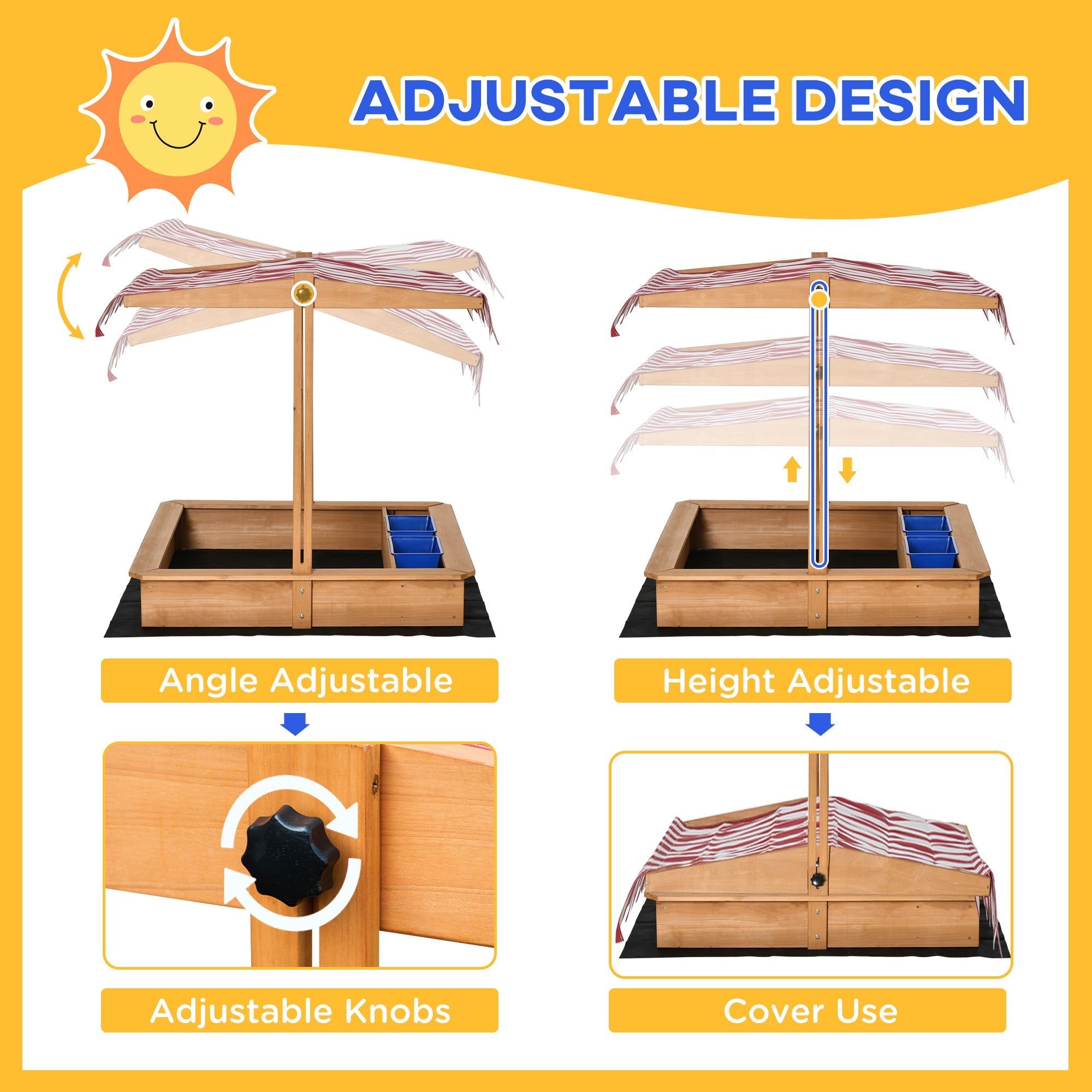 Outsunny Children's Wooden Sandbox, Outdoor Sand Play Station for Boys & Girls 3-7 Years Old