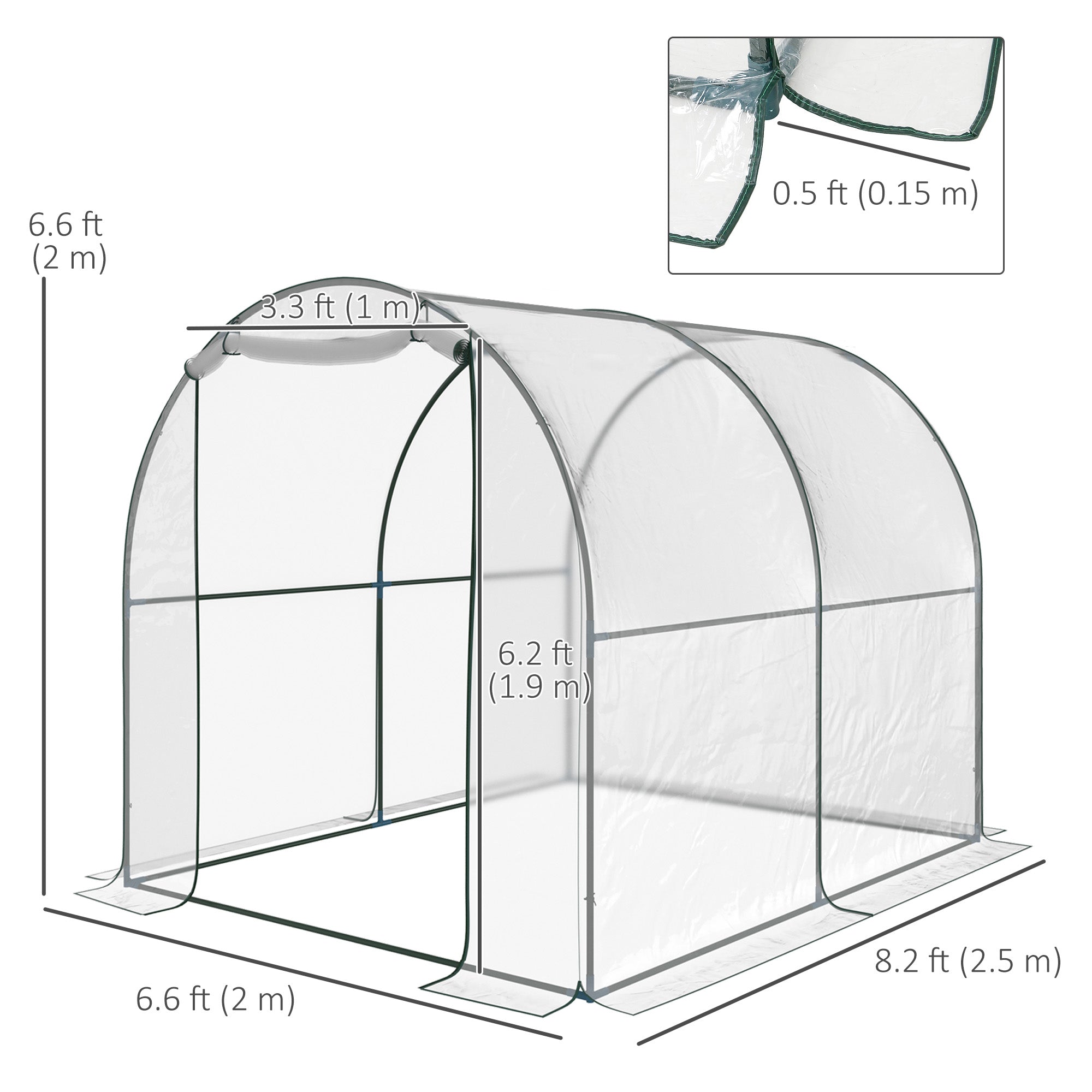 Outsunny 6.6' x 8.2' x 6.6' Plant Dome Tunnel Greenhouse Shed Roll Up Door Hoop House, Transparent