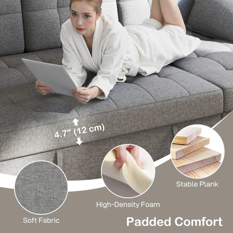 Convertible Sectional Sofa Bed, Pull Out Sleeper Sofa Couch with USB‑A+C, Chaise Storage, L-Shaped Futon Couch, Grey