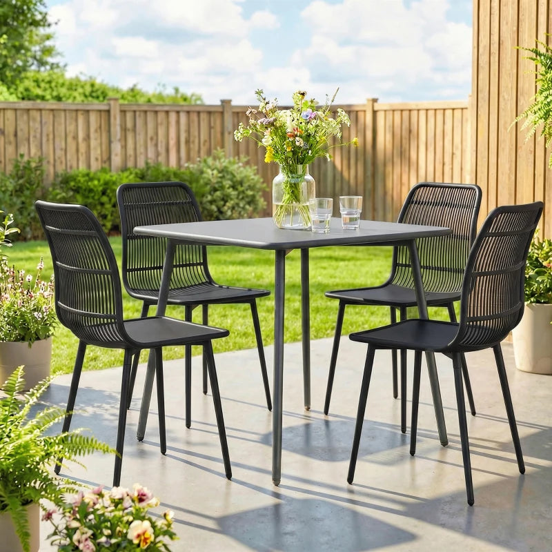 Outdoor Dining Chairs Set of 4, Patio Chairs with Slotted Backrest, Black