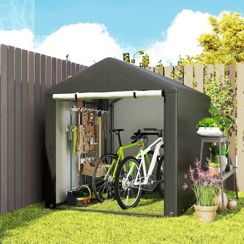 Portable Bicycle Shed with Galvanised Steel Frame and Large Door, Waterproof Outdoor Shed for Garden Tools, Black