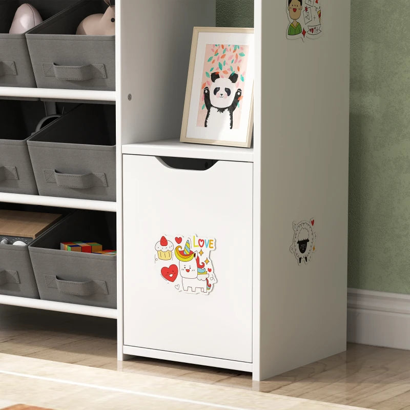 Qaba Toy Storage Organizer with 9 Non-Woven Fabric Boxes, Storage Cabinet & Shelves, for Kids Room, Nursery, Playroom, White