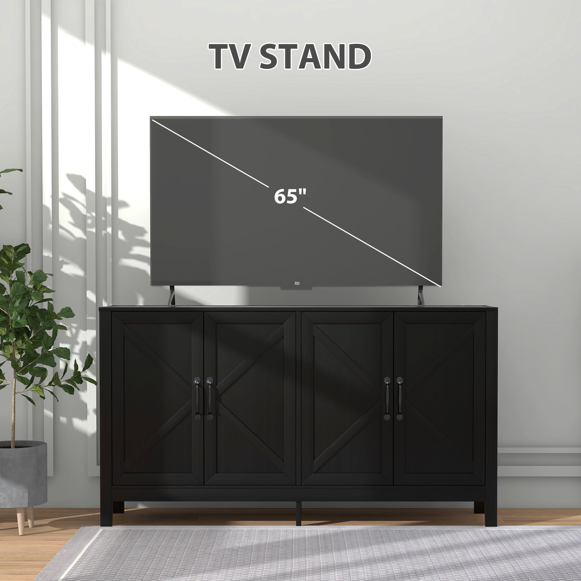 HOMCOM Sideboard Buffet TV Stand Storage Cabinet Barn Door Adjustable Shelf TVs up to 65 Inches Black Oak