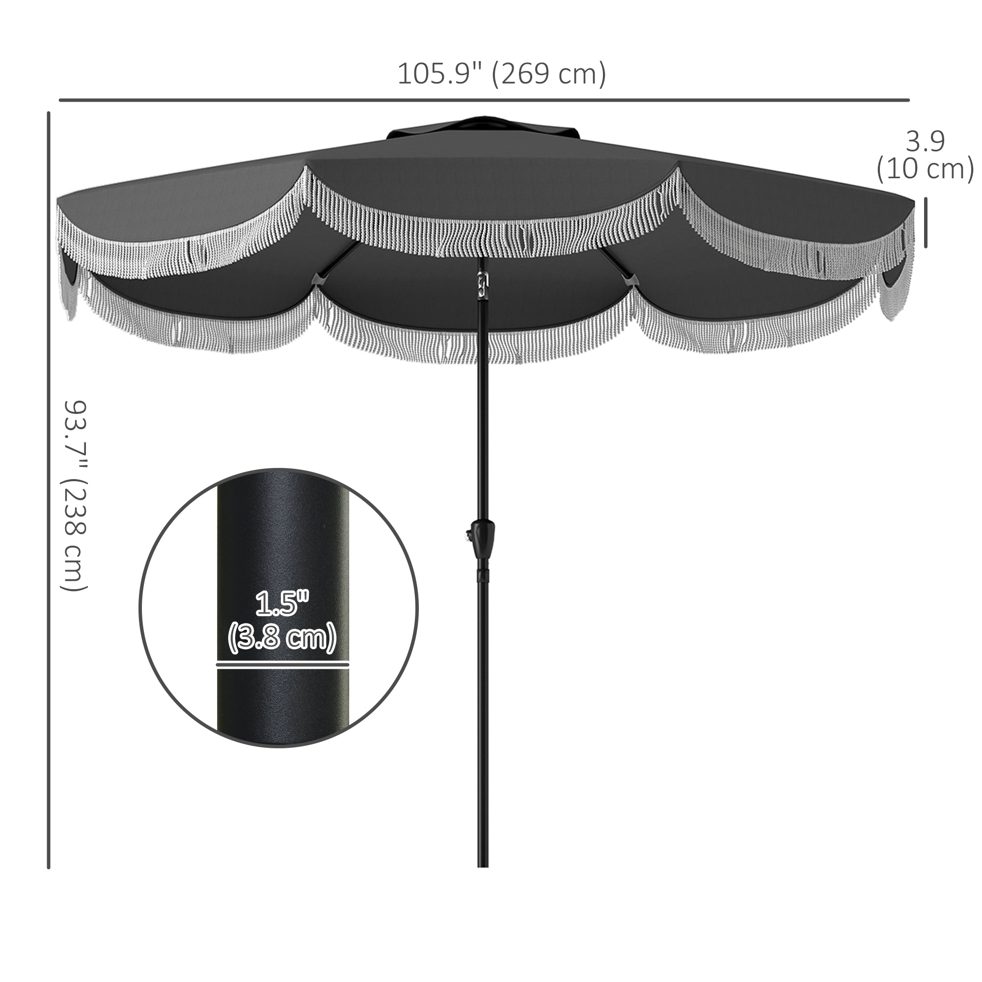 Outsunny 9FT Patio Umbrella Parasol, UPF 30+ Outdoor Market Umbrella with Crank, 8 Ribs, Push Button Tilt, Vented Patio Table Umbrella for Deck Backyard Lawn, Charcoal Grey