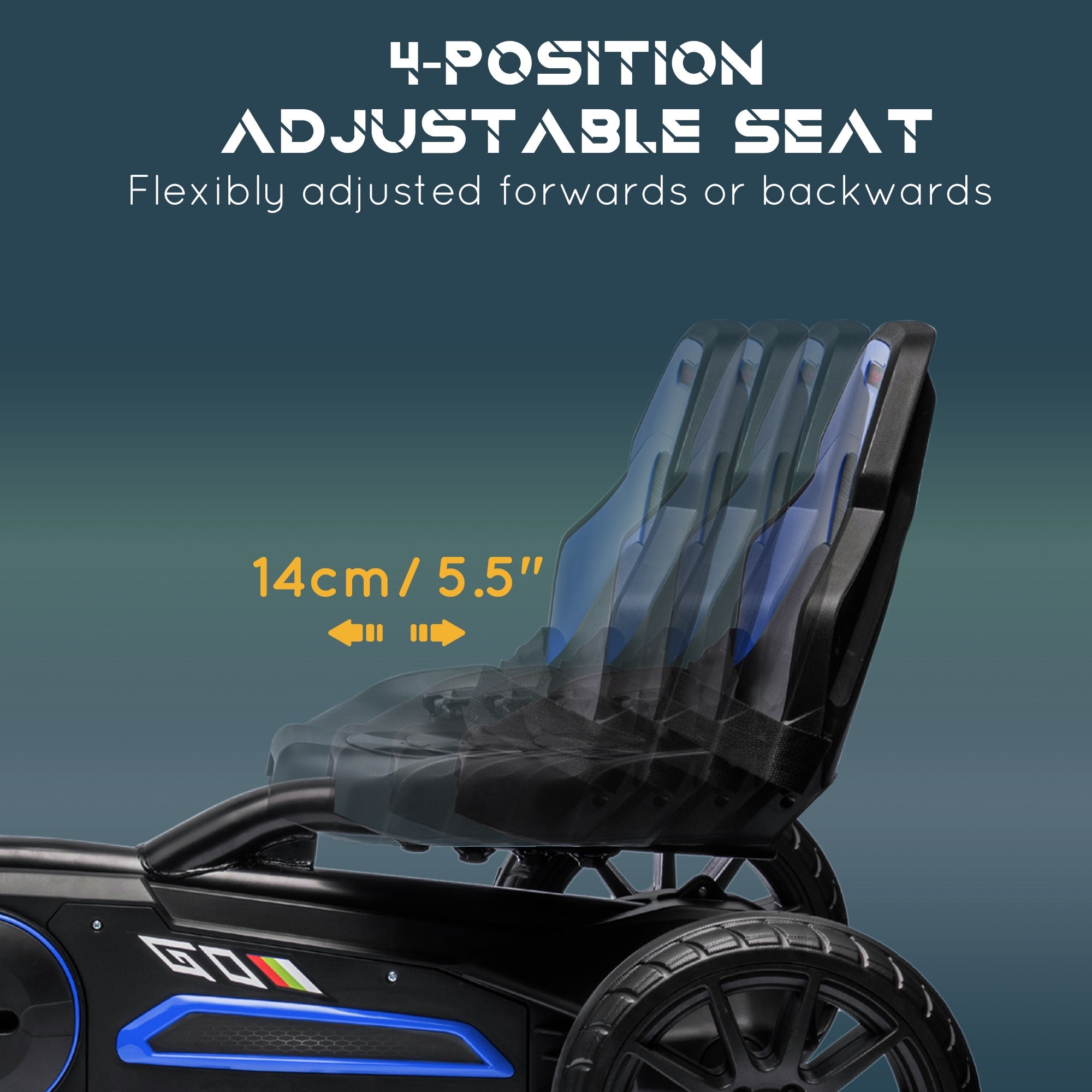 Aosom Kids Pedal Go Kart with Adjustable Seat Swing Axle Handbrake Blue EVA Wheels Foot Racer