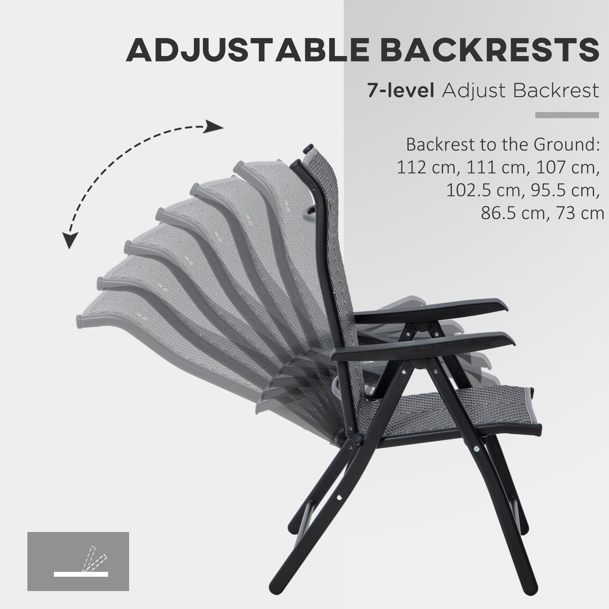 Outsunny 2PC Outdoor Wicker Folding Chairs Adjustable Backrest Patio Furniture Grey