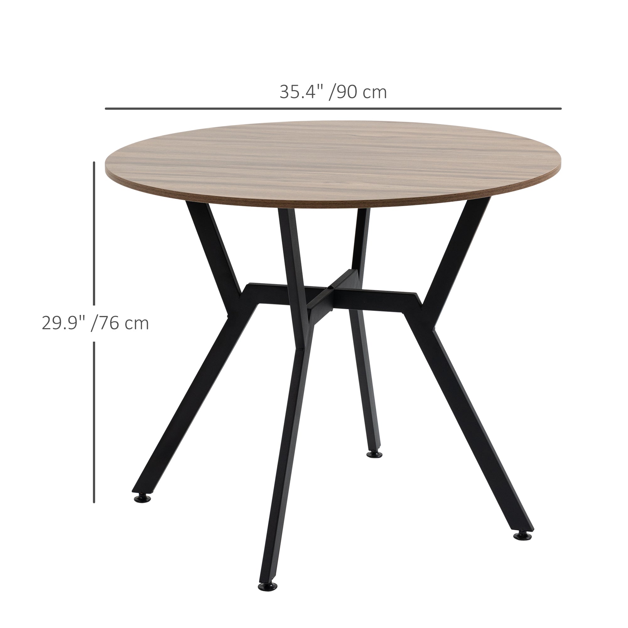 HOMCOM 35 Round Dining Table Modern Space Saving Steel Frame Small Kitchen Table Brown