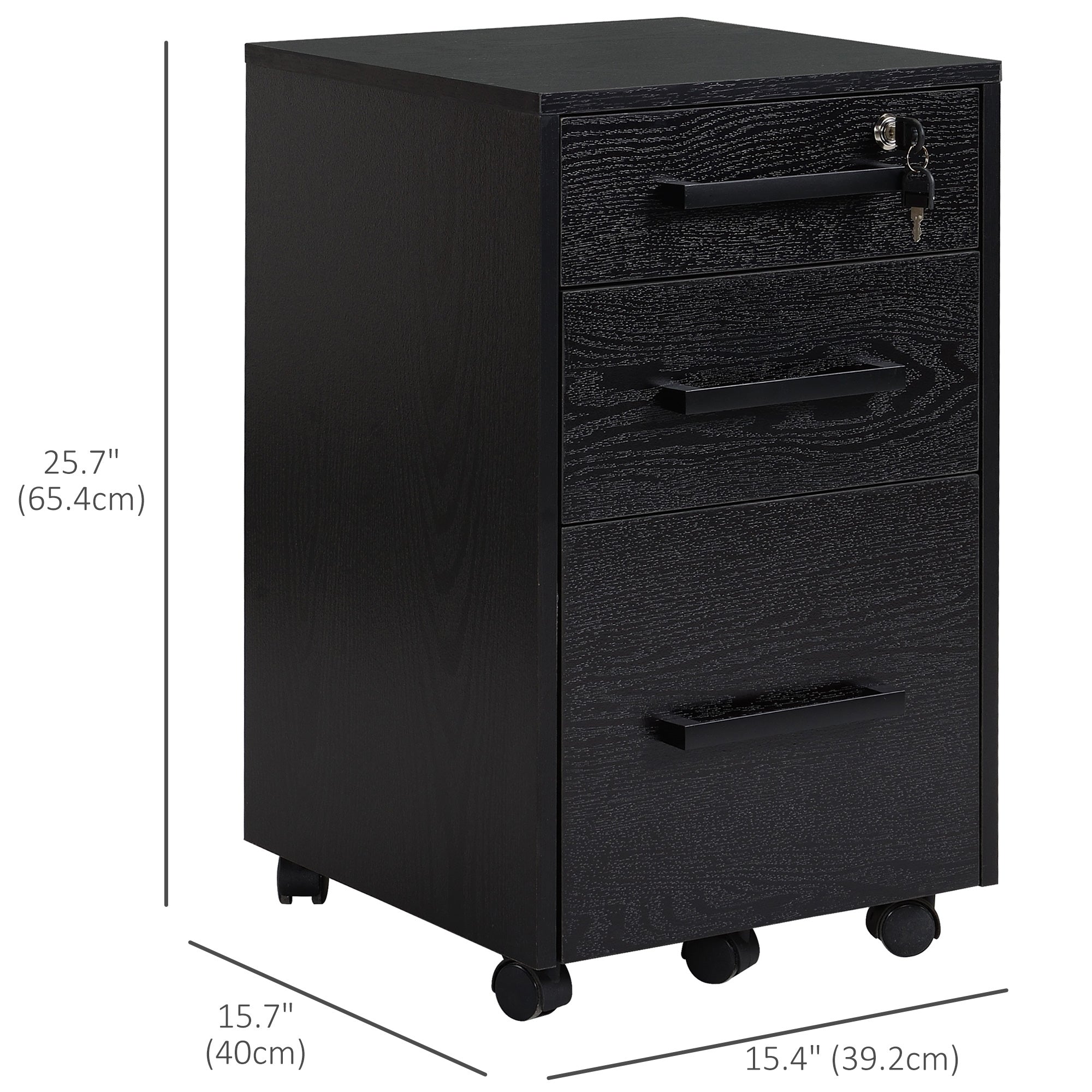 HOMCOM 3-Drawer Lockable File Cabinet Vertical Office Storage with Hanging Bars for A4 Letter Size Documents Black