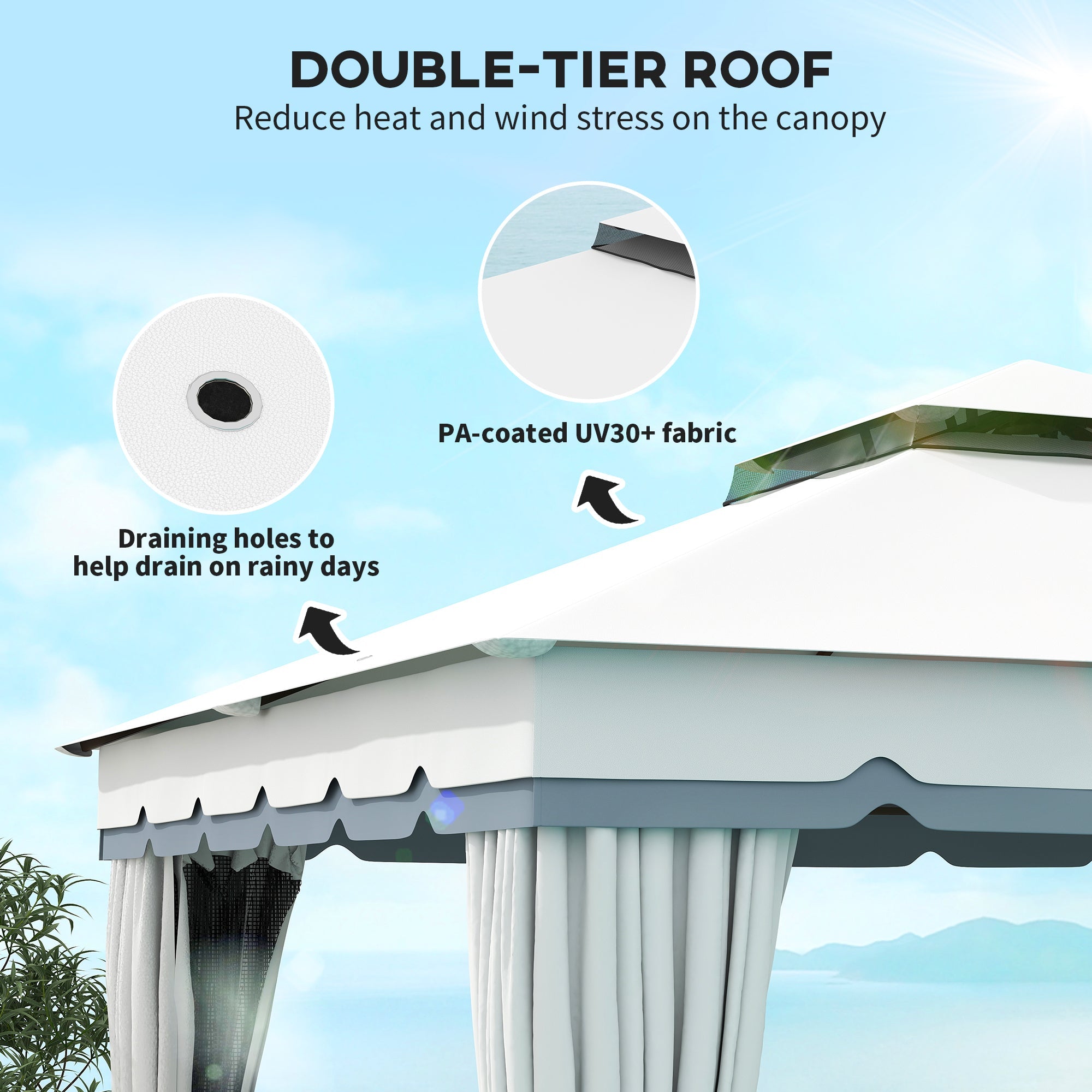 Outsunny 10' x 12' Double Roof Patio Gazebo Canopy, Outdoor Gazebo Shelter with Netting & Curtains, for Garden, Lawn and Deck