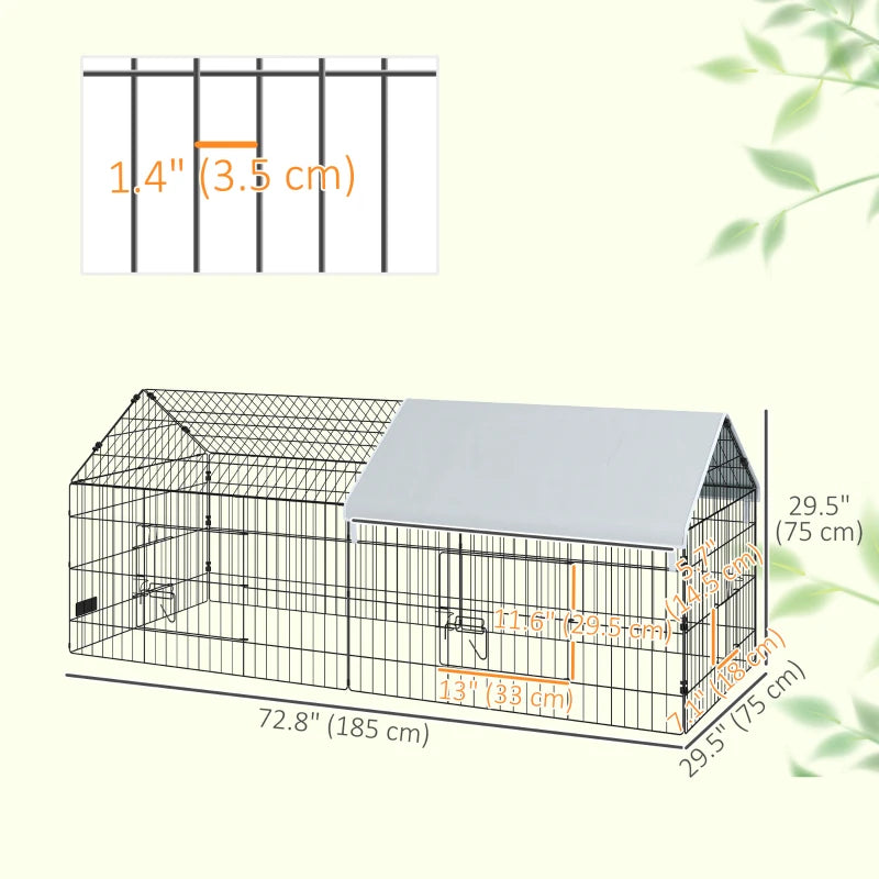 73" Small Animal Cage with Roof, Indoor/Outdoor Use, for Chicken, Rabbits, Chinchillas, Silver