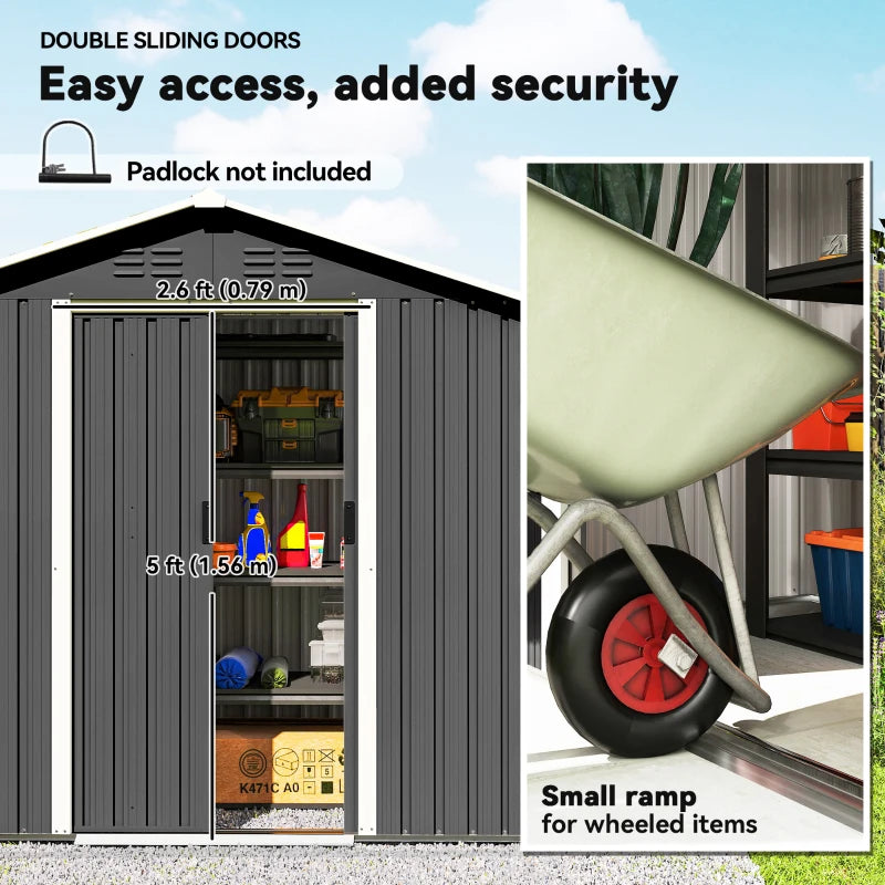 6.5x3.5ft Metal Garden Storage Shed for Outdoor Tool Storage with Double Sliding Doors and Vents, Dark Grey