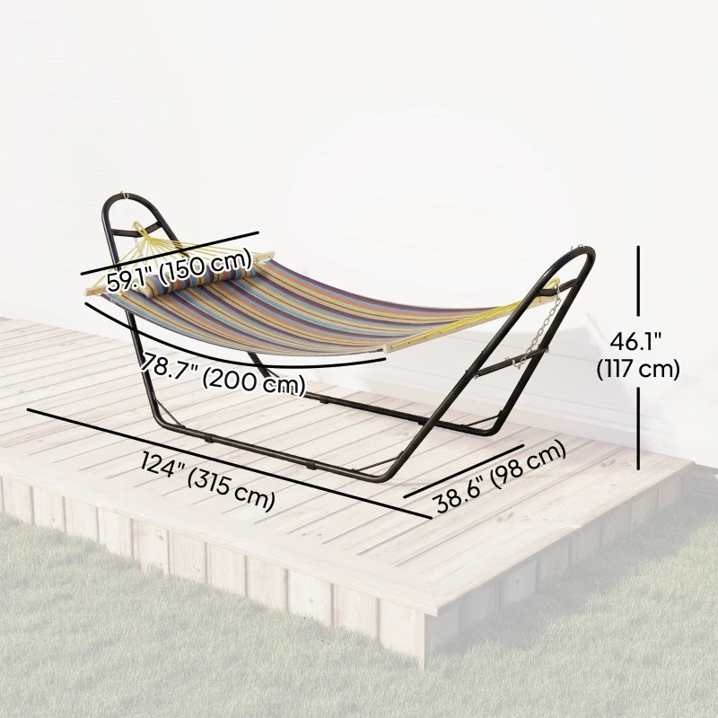 Hammock with Stand, Heavy Duty Camping Hammock with Detachable Pillow and Spreader Bar, 264 lbs Capacity, Multicolor