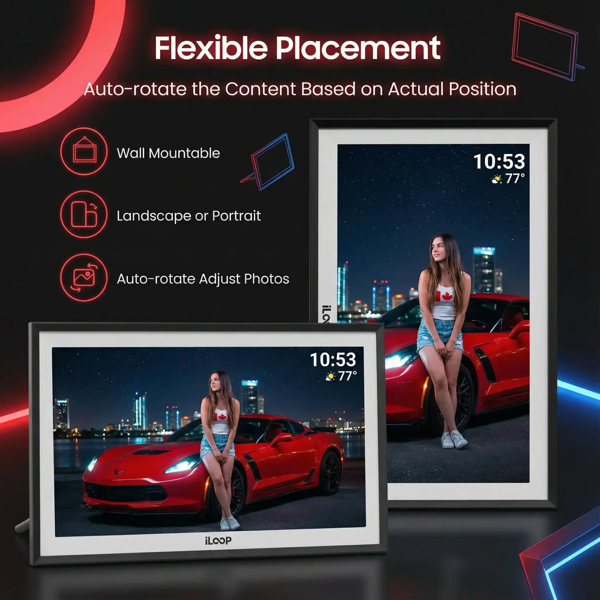 iloop 15.6” Digital Photo Frame | WiFi Touch Screen, 32 GB | Frameo App | Tabletop or Wall-Mounted