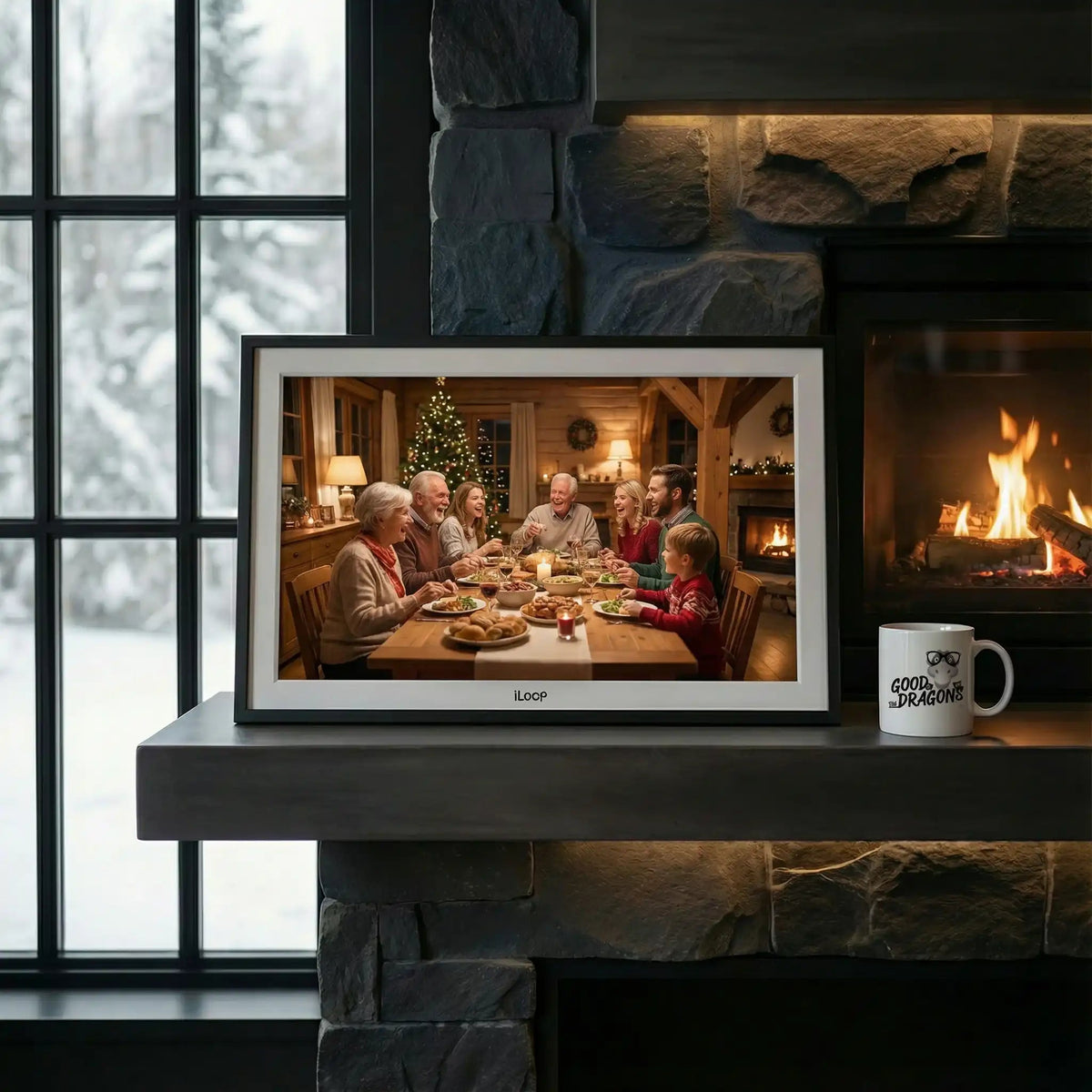 iloop 15.6” Digital Photo Frame | WiFi Touch Screen, 32 GB | Frameo App | Tabletop or Wall-Mounted
