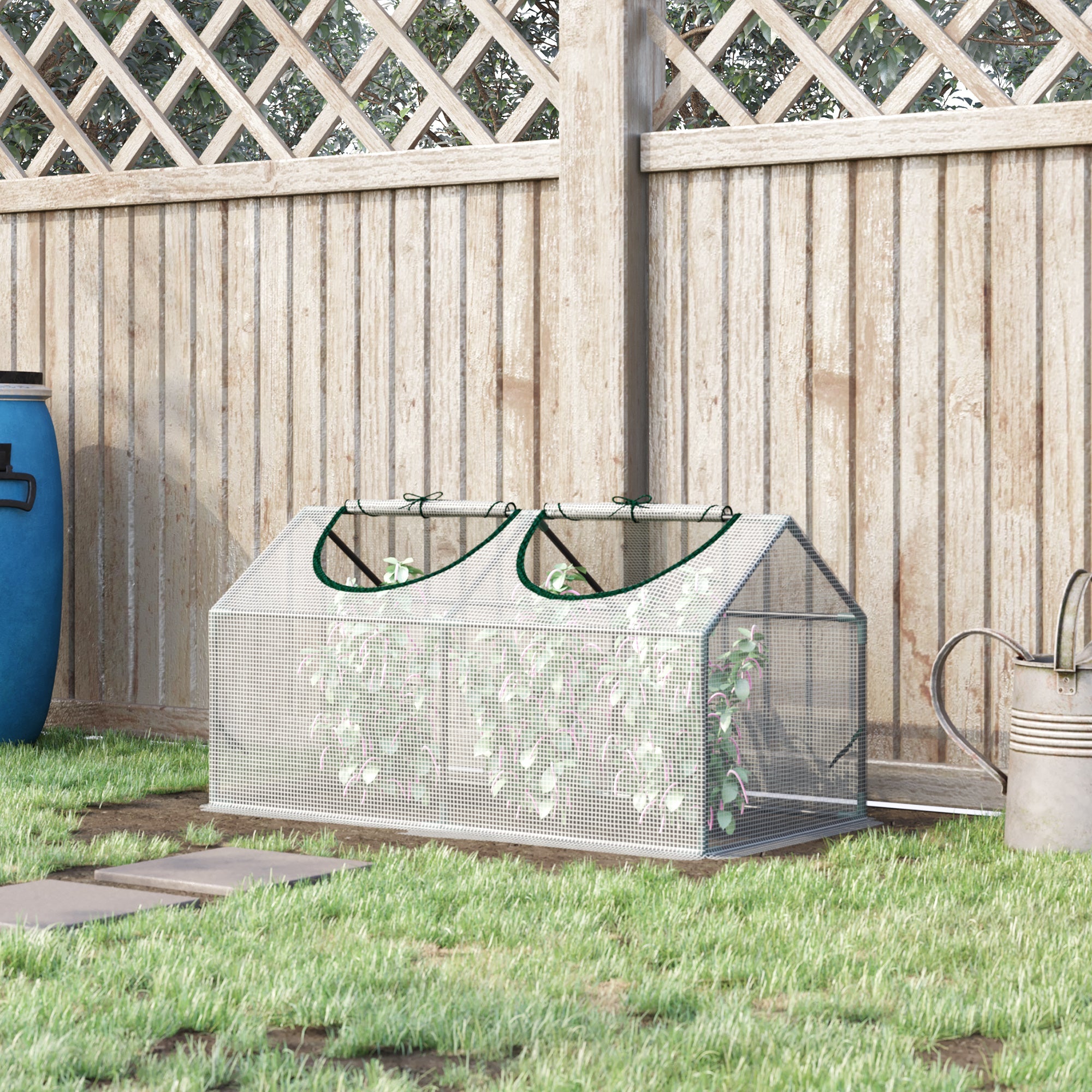 Outsunny Portable Mini Grow Refuge: 47" x 24" x 24" Outdoor Floral Plant Warm Haven 2 Windows Steel PE Cover White