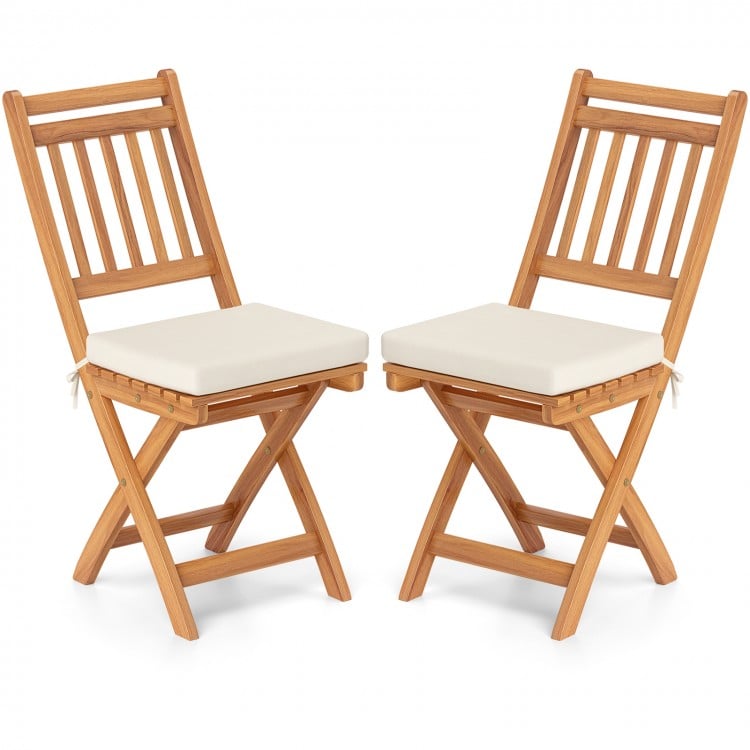 Patio Folding Chairs Set of 2 with Soft Seat Cushion-B