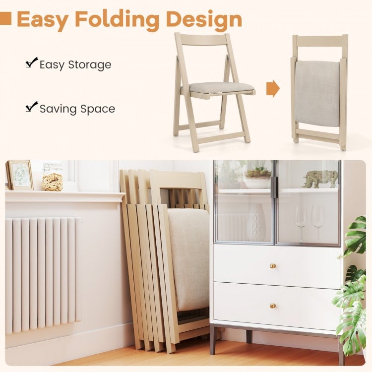 Folding Upholstered Dining Chair Set of 4 with Curved Backrest-Beige