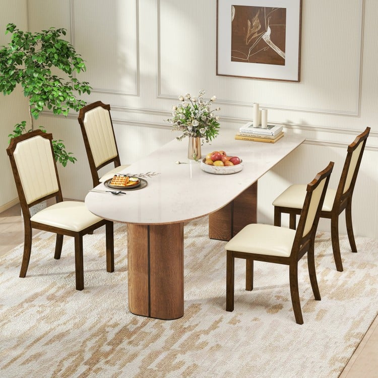 Dining Chair Set of 2 with PU Leather and Rubber Wood Frame-Brown
