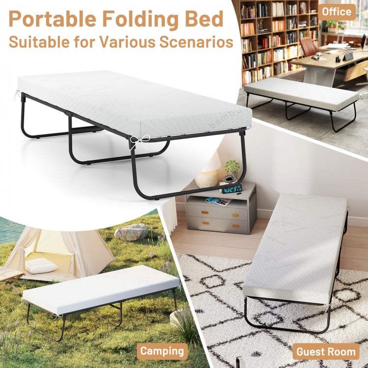 75 x 31 Inch Folding Bed with Mattress Cot Size with Memory Foam
