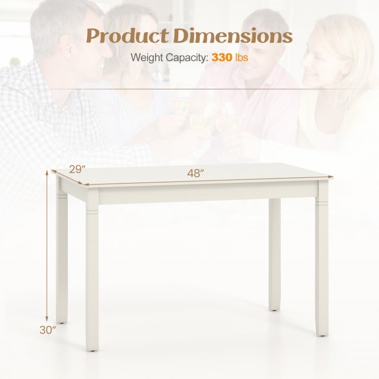48-Inch Wooden Dining Table for 4 People Rectangular Kitchen Table with Rubber Wood Legs-Cream White