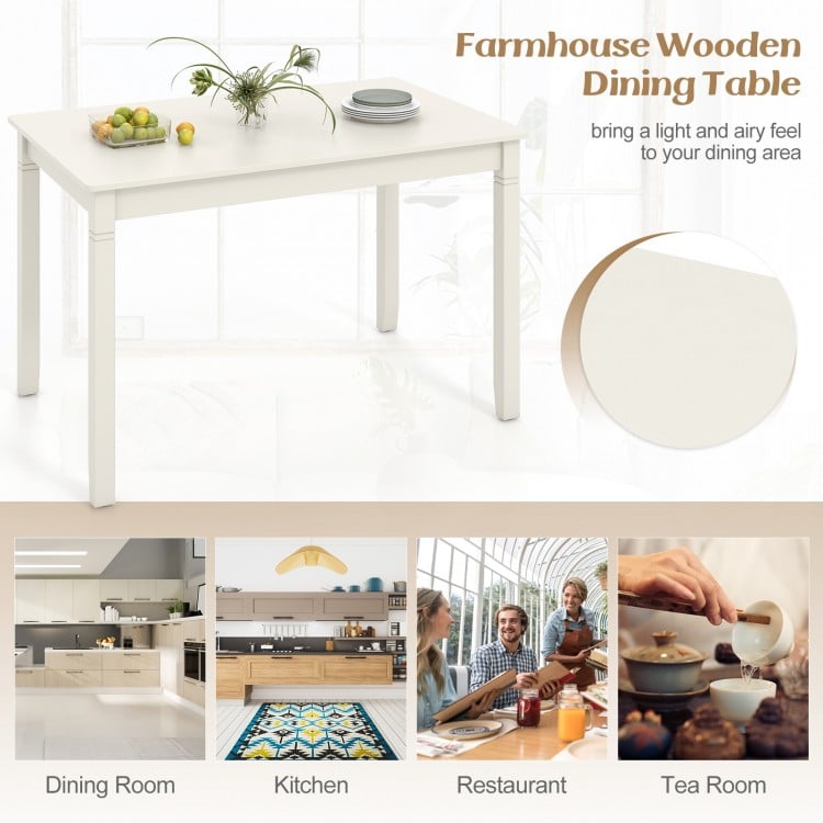 48-Inch Wooden Dining Table for 4 People Rectangular Kitchen Table with Rubber Wood Legs-Cream White