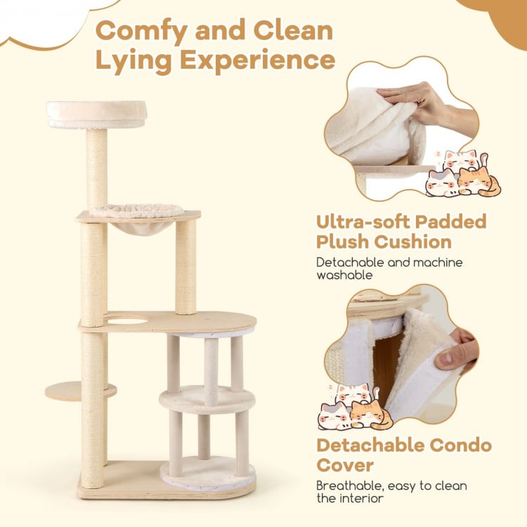 60 Inches Tall Cat Tree with 2-Story Condo and Sisal Scratching Posts-Natural