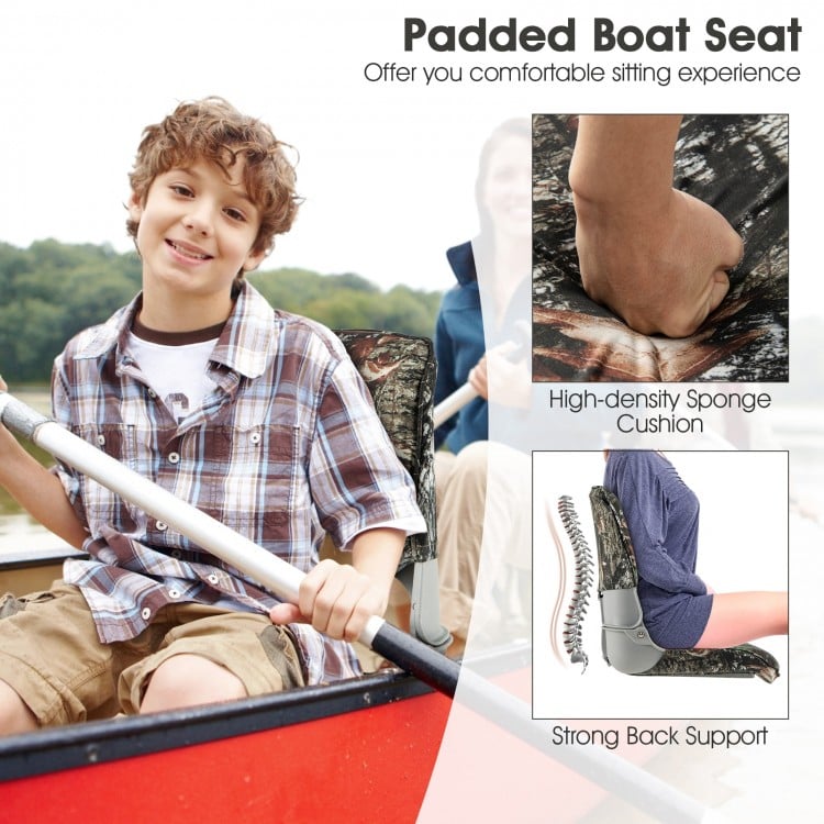 Low Back Folding Padded Boat Seat with 4 Bolts for Outdoor Adventures