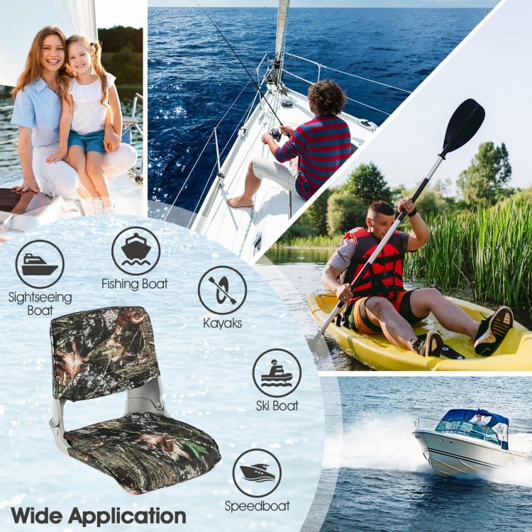 Low Back Folding Padded Boat Seat with 4 Bolts for Outdoor Adventures