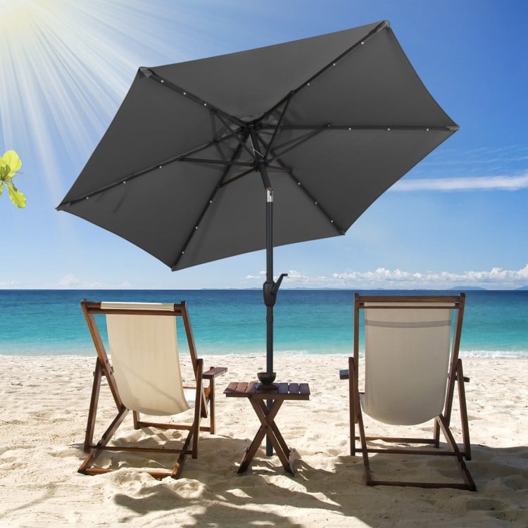 7.5 Feet Solar Powered Patio Umbrella with LED Lights and Crank Handle-Black