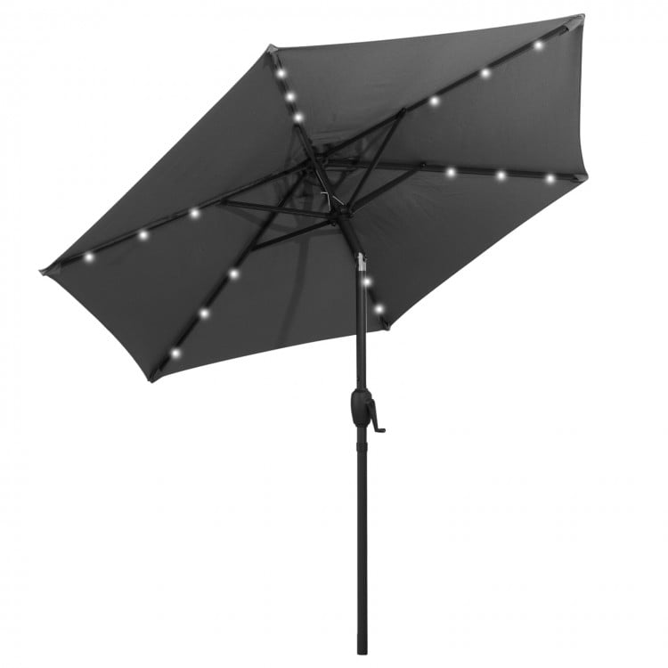 7.5 Feet Solar Powered Patio Umbrella with LED Lights and Crank Handle-Black