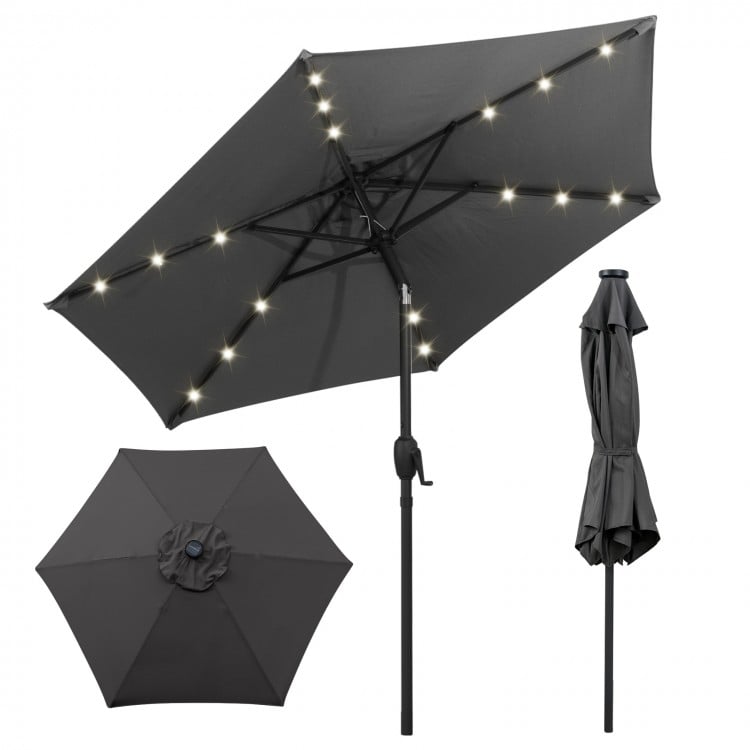 7.5 Feet Solar Powered Patio Umbrella with LED Lights and Crank Handle-Black