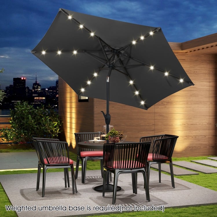 7.5 Feet Solar Powered Patio Umbrella with LED Lights and Crank Handle-Black