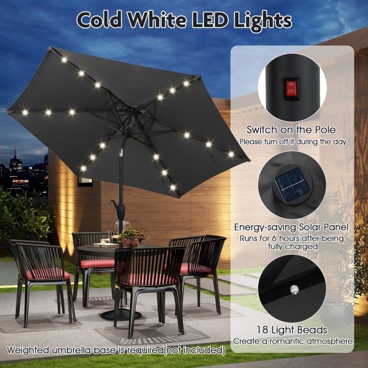 7.5 Feet Solar Powered Patio Umbrella with LED Lights and Crank Handle-Black