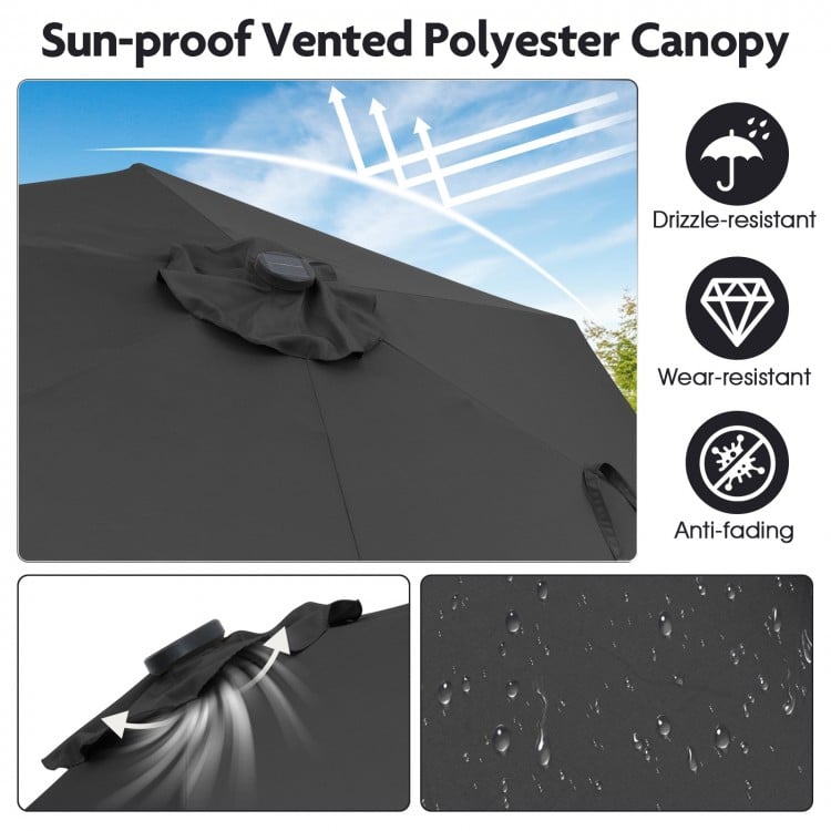 7.5 Feet Solar Powered Patio Umbrella with LED Lights and Crank Handle-Black